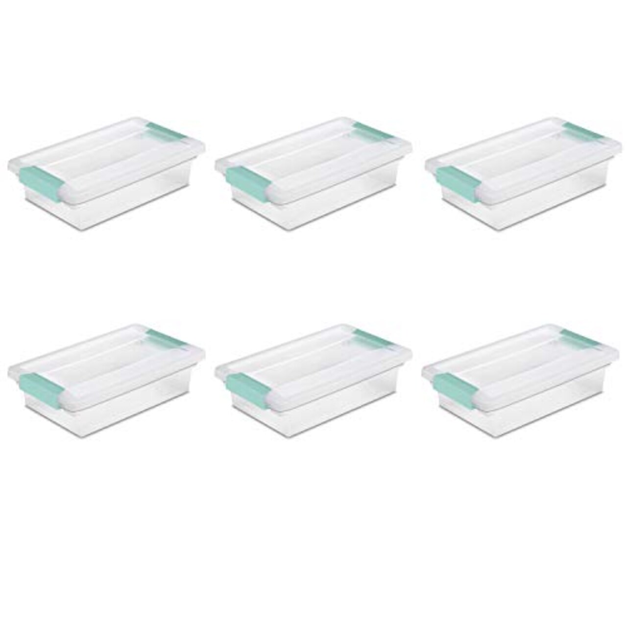 Sterilite Small Clip Box Stackable Storage Bin with Latching Lid, for Home, Office, School, Organize Paper, Notebooks, Crafts, Clear Lid, Base, 6-Pack